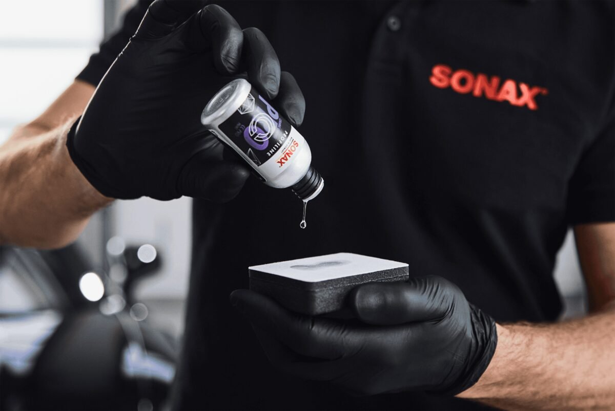 Ceramic coating being applied to car paintwork