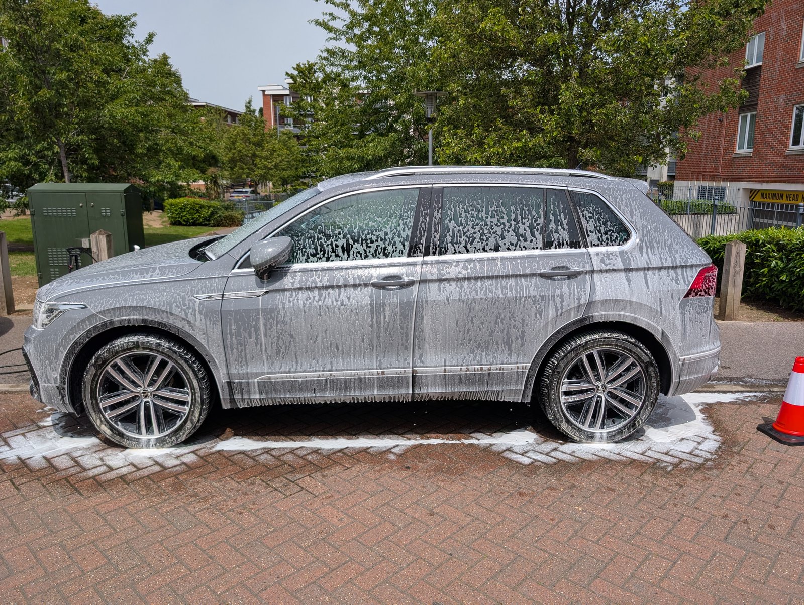 Snow foam pre-wash applied to a VW Tiguan during a mobile valet in Maidenhead