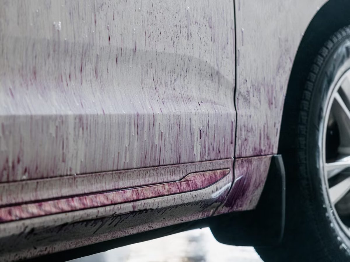 Iron fallout specks turning purple under fallout remover