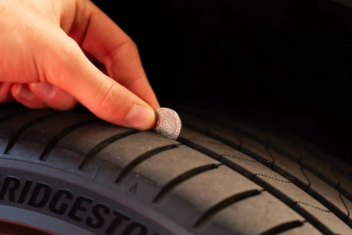 Tyre with worn tread depth close to legal limit